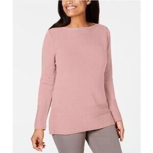 Karen Scott Cotton Boat-Neck Sweater KS Tea Rose S
